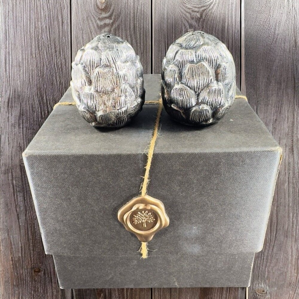 Vagabond House Farmer‎ Market Pewter Metal Artichoke Salt and Pepper New In Box